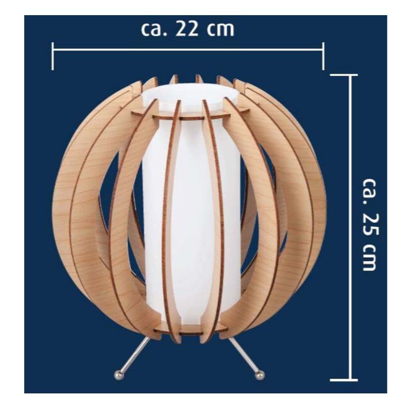 Lampada da tavolo in legno naturale con paralume in vetro